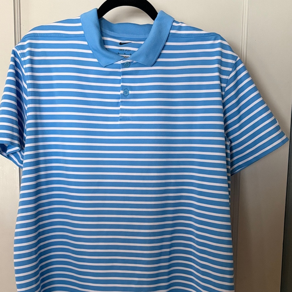 Nike Blue and White Striped golf Polo Shirt